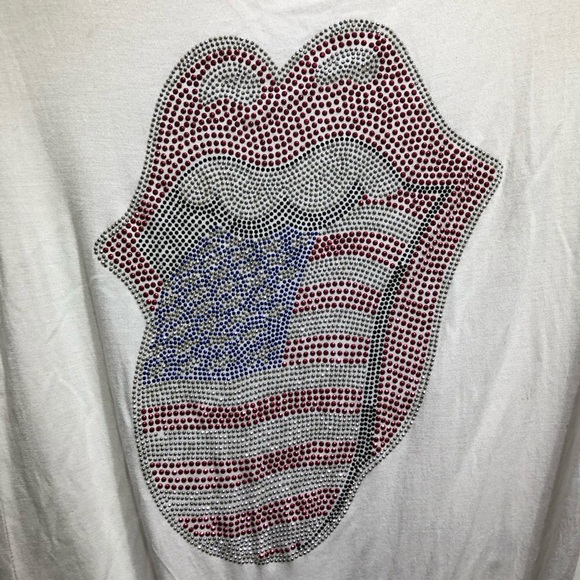 Zip Code Rolling Stones Short Sleeve White Shirt Rhinestones Tie Size L - Picture 2 of 6